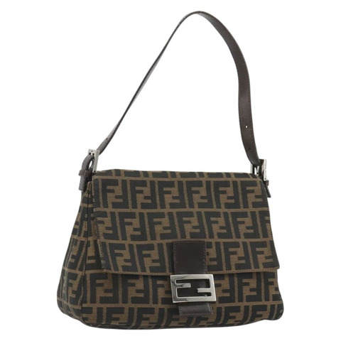 FENDI Zucca帆布Mamma Baguette單肩包 棕色 銀色 正品 BA13938V