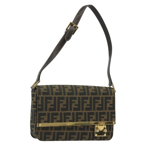 FENDI Zucca帆布肩背包 黑色棕色 正品 190627SAV