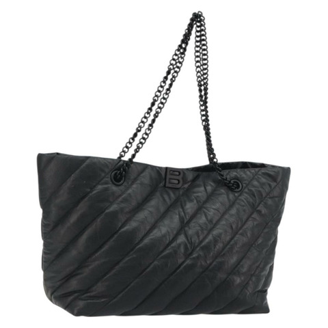 BALENCIAGA Crash 黑色皮革肩背包 777856 Auth mr2710V
