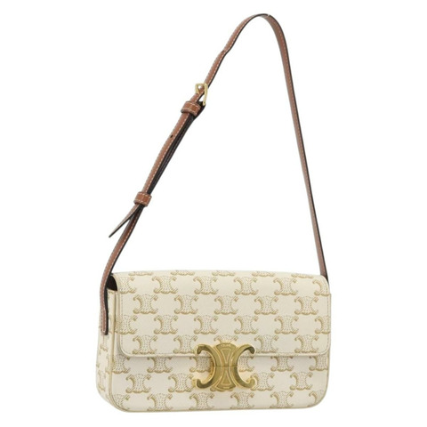 CELINE Triomphe 白色金色皮革肩背包 正品 BA13935M