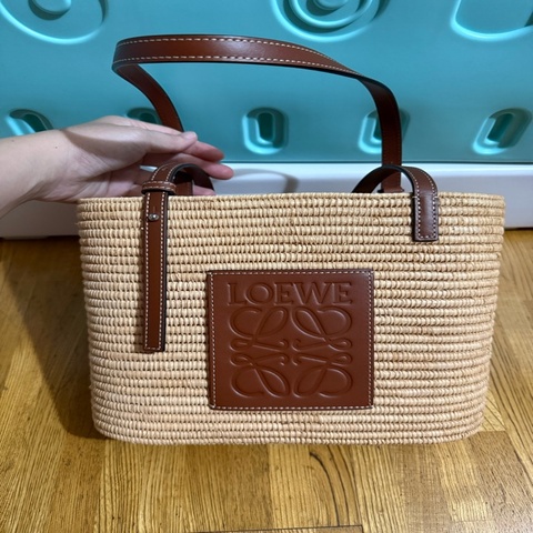 LOEWE 草編肩背/ 手提/ 托特包 SQUARE BASKET SMA NATURAL 編織 手袋