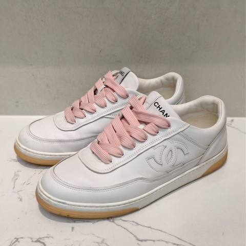Chanel香奈兒 24p雙C板鞋 粉拼白 39碼 97新