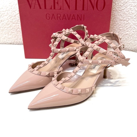 VALENTINO/華倫天奴 粉色鉚釘高跟涼鞋 35碼 全新全套