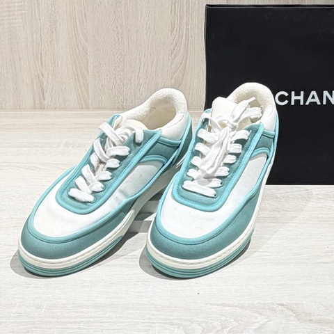 Chanel香奈兒薄荷綠後跟字母logo低幫運動板鞋 37.5碼