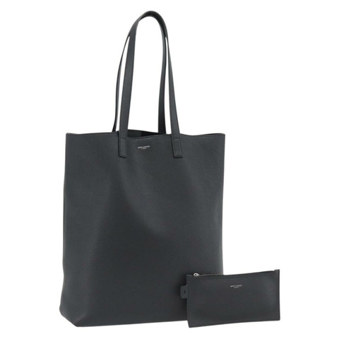 SAINT LAURENT 手提包 皮革 黑色 銀色 Auth mr2776A