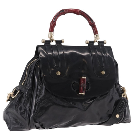 GUCCI 竹節手提包 PVC帆布 兩用 黑色 金色 正品 189804A