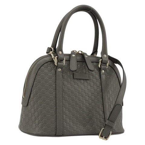 GUCCI Micro GG 帆布 Guccissima 手提包 皮革兩用 灰色/金色 449654 正品 186642V