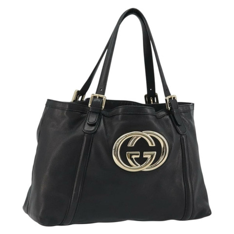 GUCCI Newbrit 手提包 皮革 黑色 金色 162094 正品 BA13791V