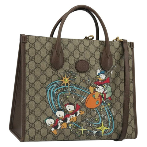 GUCCI GG Supreme 唐老鴨手提包 PVC 兩用 米色/金色 648134 正品 190456M