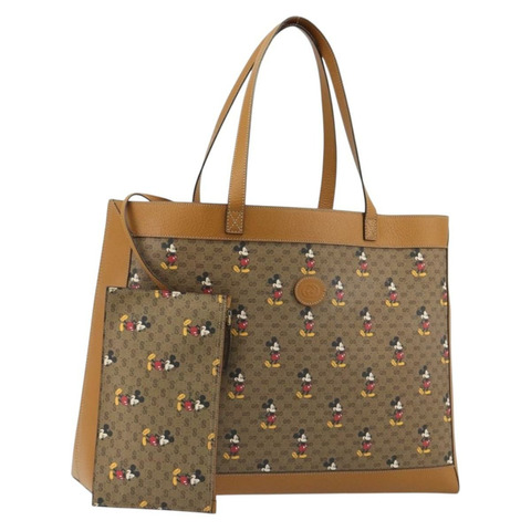 GUCCI GUCCIxDisney 聯名款 Micro GG Supreme 手提包 PVC 米色 金色 547947 正品 ep15089M