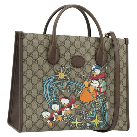 GUCCI GG Supreme 唐老鴨手提包 PVC 兩用 米色 金色 648134 正品 ep15080M