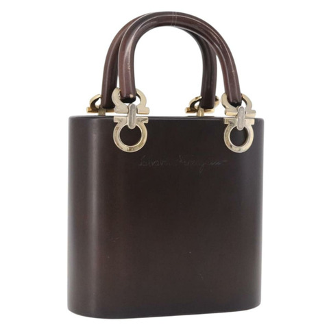 Salvatore Ferragamo Gancini 手提包，木棕色，金色，正品，貨號 191507V