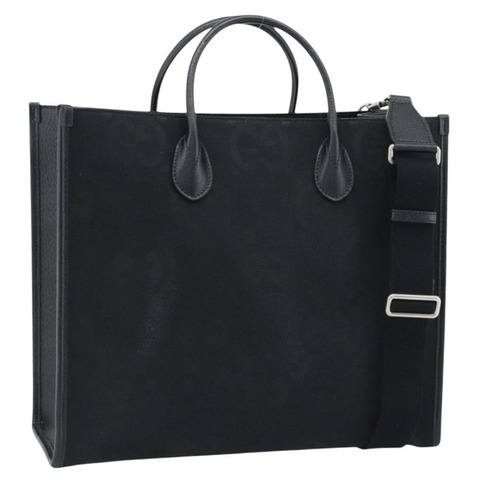 GUCCI Jumbo GG帆布手提包 2way Black Silver 678839 Auth mr2773V