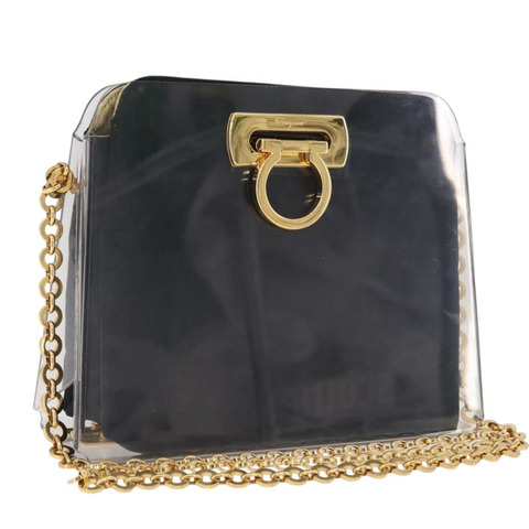 Salvatore Ferragamo Gancini 鏈條單肩包 透明金色塑膠 正品 191682A