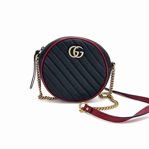 🖤 威選精品｜GUCCI 黑色拼紅色 GG Marmont 圓餅包