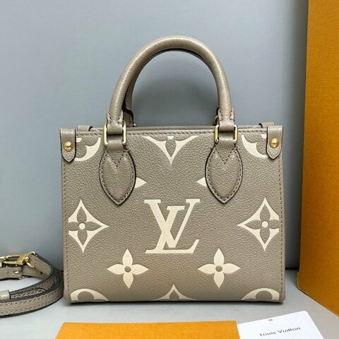 芯片款 路易威登/Louis Vuitton OnTheGo BB 大象灰全皮壓花托特包