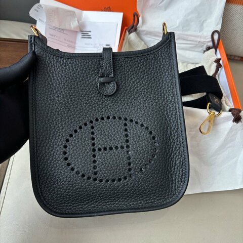 近新品 愛馬仕Hermes 黑金mini Evelyne