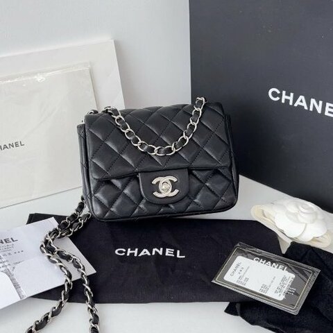 香奈兒/Chanel 黑銀CF方胖子鏈條包