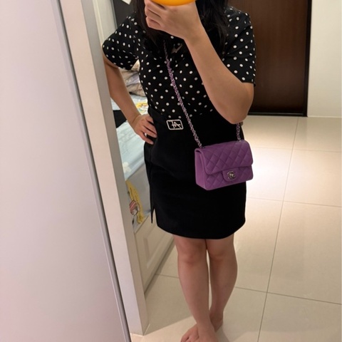 紫色羊皮香奈兒方胖子銀扣。