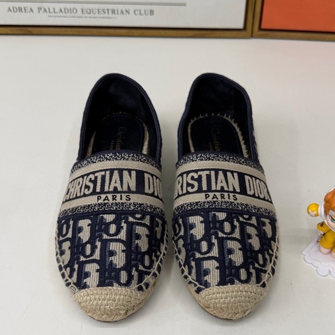 迪奥/Dior 深蓝色棉质刺绣 Oblique 印花 36.5 碼渔夫鞋