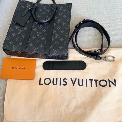 LOUIS VUITTON M46098  經典SAC PLAT CROSS系列Eclipse帆布牛皮拉鍊手提/斜背包/琴譜包