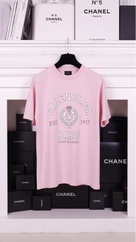 Balenciaga 23SS粉色裂纹字母麦穗图案短袖上衣
