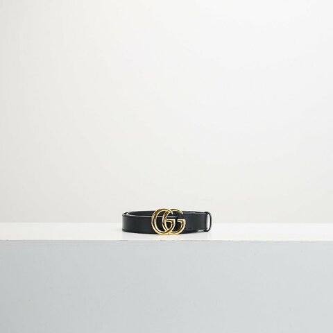 二手Gucci GG marmont 亮面黑金皮帶