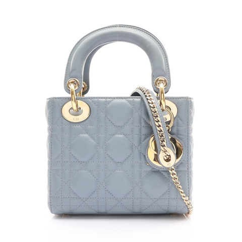 藍色 藤格紋 羊皮 Lady Dior Mini 兩用包【Dior 迪奧】 M0505ONGE