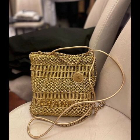Chanel香奈兒22bag金色編織mini垃圾袋牛皮包
98新✨️