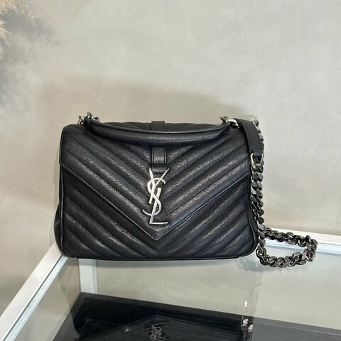 YSL College學院風斜背包 - 中號黑銀