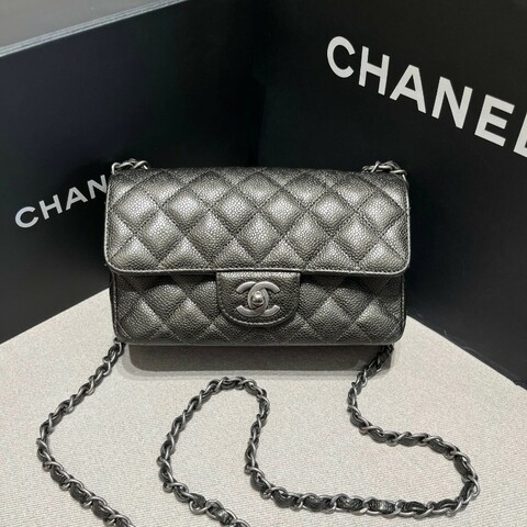 CHANEL CF 大mini 炭灰色肩背包斜背包