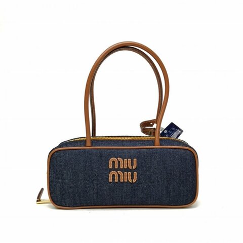 MIU MIU 拼色帆布金扣Beau刻字徽標手提包長手柄肩背包