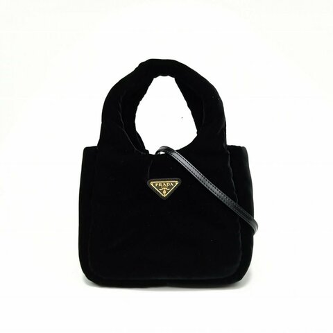 PRADA 黑色絲絨softhobo菜籃子斜挎包肩背包