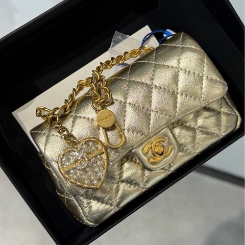 Chanel香奈兒 25A CF mini 金色 愛心珍珠算盤 芯片款 配件盒子塵袋。