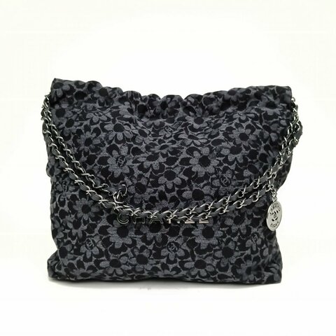 CHANEL 22BagTote托特包小號黑色帆布晶片開銀扣肩背包