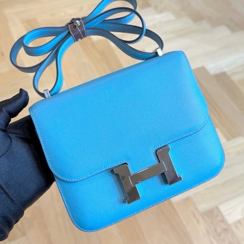 99新 Hermès 愛馬仕 康康19 北方藍 銀扣 ev皮 D刻 無配件