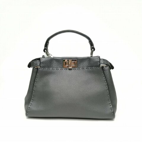 FENDI PEEKABOOMini灰色牛皮銀扣肩背包