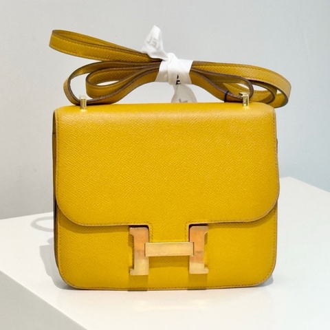 Hermès 愛馬仕 康康19 琥珀黃 金扣 epsom皮 無配件