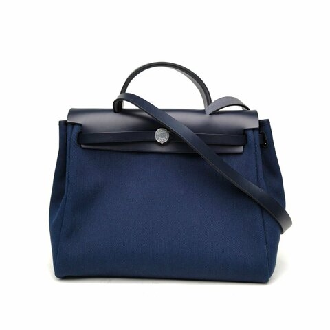 HERMES Herbag31黑色帆布/牛皮U刻銀扣肩背包