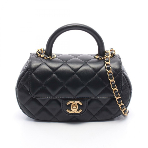 香奈兒 (CHANEL) 絎縫手提單肩包，羊皮材質，黑色，二手，女士款，金色五金配件