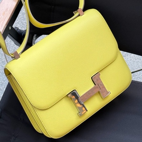 Hermès 愛馬仕 康康24 檸檬黃 銀扣 Epsom皮 框Q刻 無配件