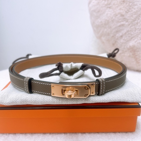 全新 Hermes kelly belt 大象灰玫瑰金皮帶 K刻