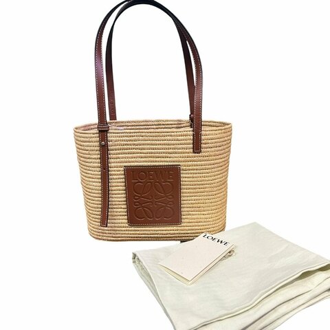 【美收精品】LOEWE 經典小牛皮 Anagram 棕櫚葉編織籃子包 / 肩背包 5-725