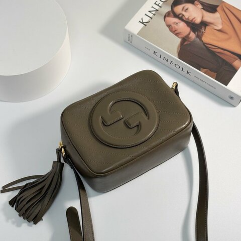 S5063-GUCCI BLONDIE灰棕牛皮流蘇造型相機包742360