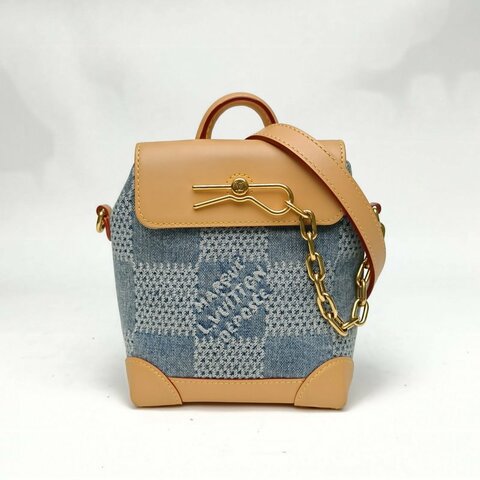 LOUIS VUITTON 拼色帆布晶片老花Steamer手袋Nano肩背包