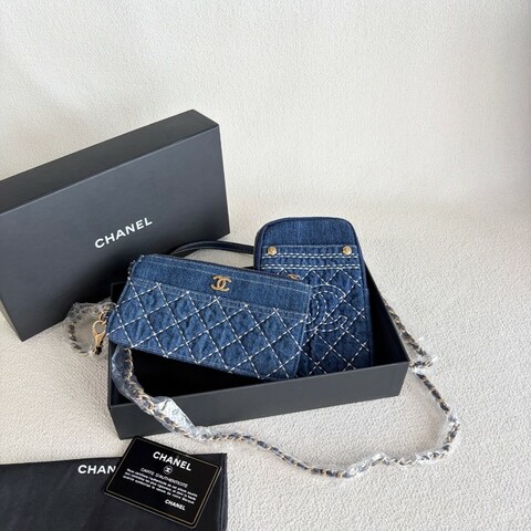 Chanel 牛仔丹寧雙子星二合一手機包