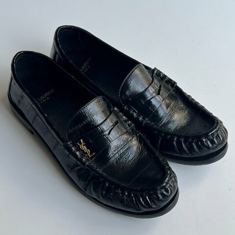 ::Saint Laurent:: YSL LE LOAFER supple in eel Le Loafer Penny Slippers 立體金字黑色牛皮樂福鞋 37號