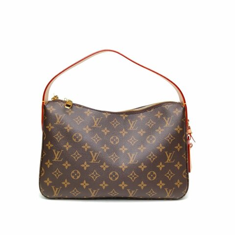 LOUIS VUITTON SLOUCHY小號手袋圖案印花棕色PVC晶片牛皮肩背包