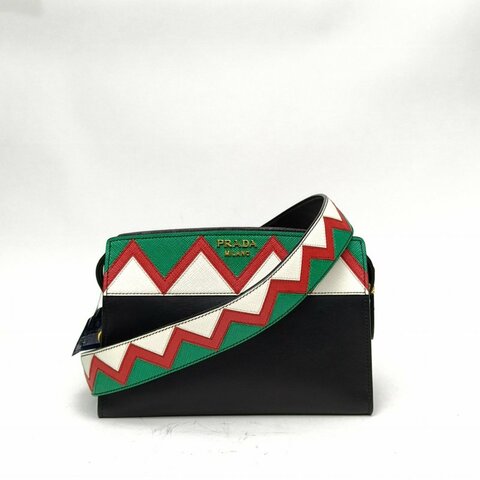 PRADA 拼色牛皮Esplanade波浪紋單肩包肩背包