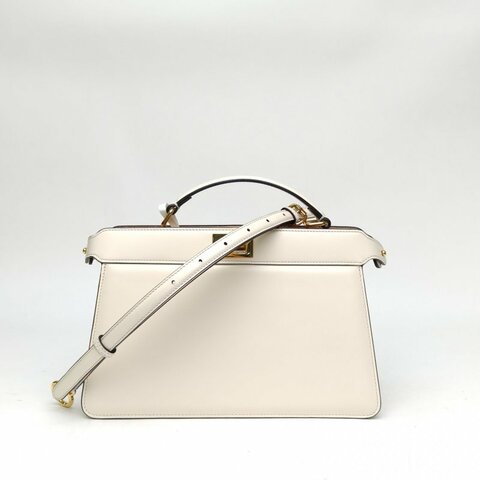 FENDI 米白色牛皮金扣PEEKABOOISeeU橫版肩背包